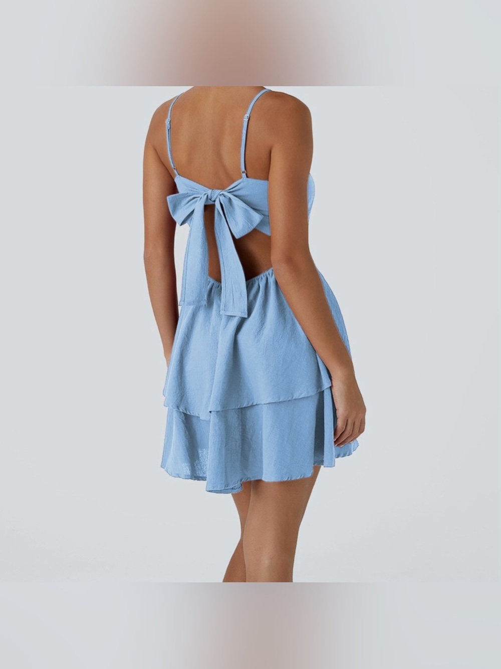 NWT HALARA Tie Back Tiered Ruffle Flowy Slip Mini Casual Linen-Feel Dress Sz XS